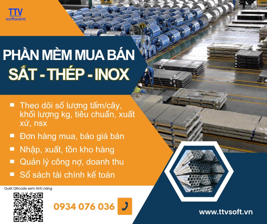 Phần mềm quản lý kinh doanh hàng Sắt, Thép, Inox và Phụ kiện